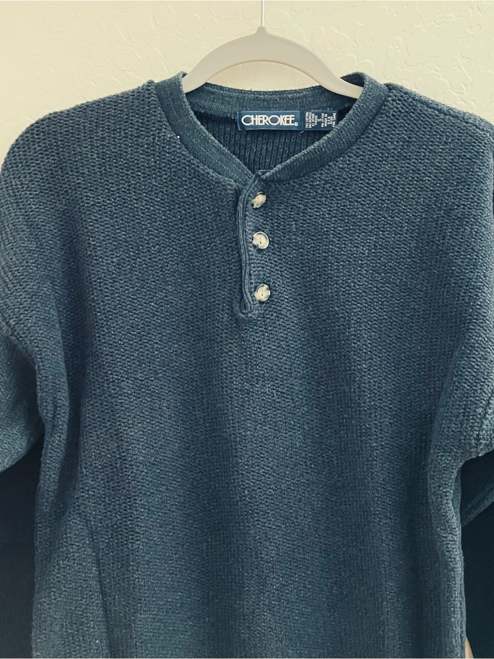 Vintage Cherokee Men’s Small Navy Blue Henley Knit Sweater Made in USA - Picture 3 of 6
